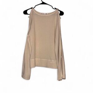Diane Von Furstenburg Cream Cashmere dropped shoulders Side Slit Sweater